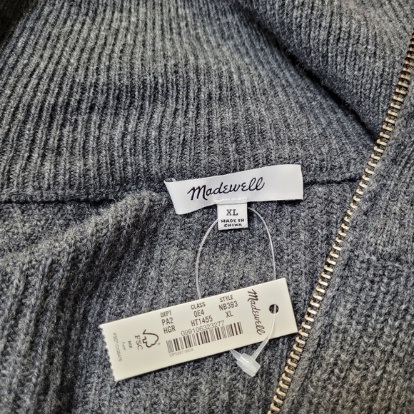 Madewell highneck gray sweater with 1/3 zippered front in XL - Picture 13 of 14